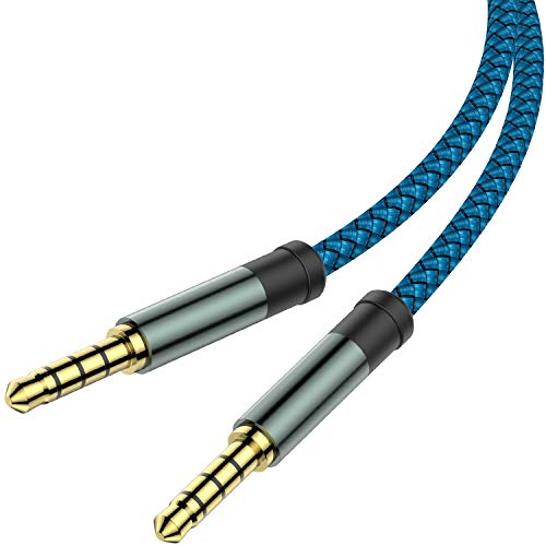 2 Pack TRRS 3.5mm Audio Cable, 5Ft MCSPER 4-Conductor (4 Pole) with Mic[Microphone Compatible] Nylon Braided Aux Cord Compatible Car Home Stereos,Speaker,Headphones,Sony(Blue)