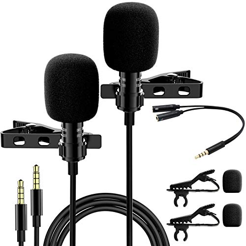 Lavalier Lapel Microphone 2 Pack, Professional Omnidirectional Lapel Mini Microphone for iPhone Android Smartphone PC DSLR, Perfect for Video Recording,YouTube,Interview