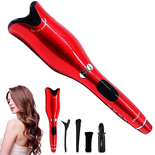 Automatic Hair Curler, Hair Rotating Curling Wand with Extended Ceramic Barrel, Auto Off, Red