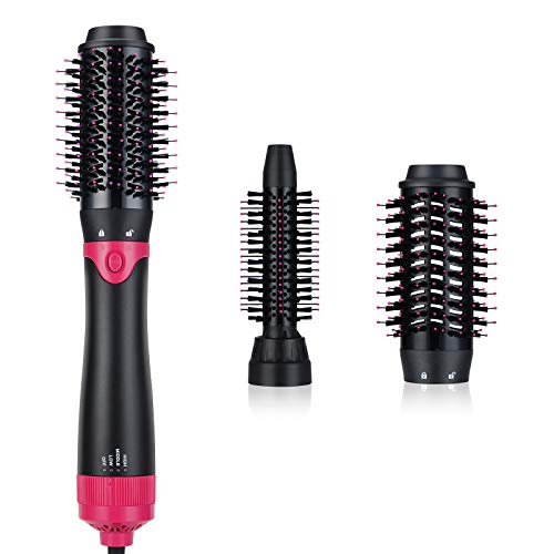 Hair Dryer Brush, 4 in 1with 2 Interchangeable Brush Head Hot Air Brush Kit, Negative Ionic Hair Dryer and Volumizer for Styling, Straightening and Reducing Frizz and Static