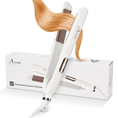Aima Beauty 1.25 Hair Straightener & Curler 2 in 1, Tourmaline Ceramic Flat Iron for All Hair Types, Fast Heating, LCD Temp Display, 60 Min Auto Shut Off, Mothers Day Gifts