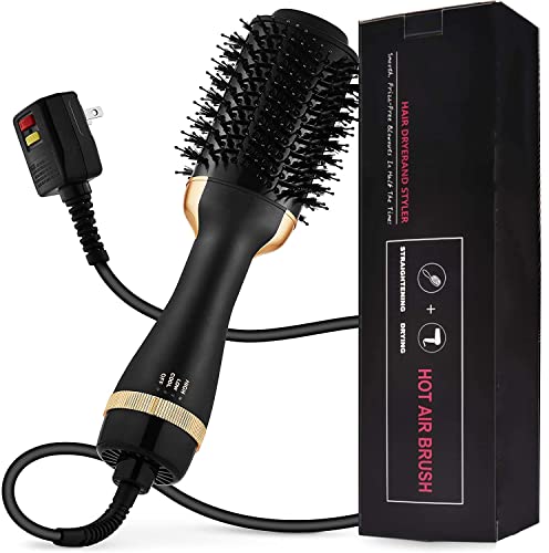 Hair Hot Air Brush, Dryer Brush with ION Generator, Ceramic Coating Hair Dryer and Volumizer Brush, Fast Drying Styling Blow Dryer Brush for Salon Results Round for Frizzy Hair (Black)