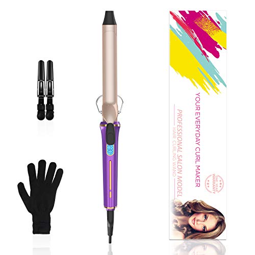 1 Inch Curling Iron Hair Curler with Ceramic Coating Barrel,Professional Curling Wand Instant Heat up to 450°F,Dual Voltage,Include Heat Resistant Glove (Violet)
