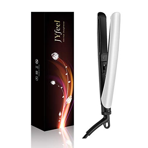 JYfeel Mini Flat Iron for Short Hair,Dual Voltage Travel Hair Straightener,3D Floating Ceramic Tourmaline Ionic Plate Small Size Mini Straightening Iron with Travel Bag,White (White)