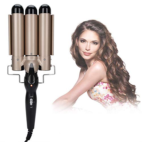 Hair Curling Iron, Temperature Adjustable 3 Barrels Ceramic Wave Iron Wand Curler DIY Curly Hair Styling Tools