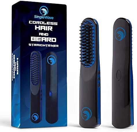 Beard Straightener, Cordless Beard and Hair Straightening Comb, Rechargeable, Portable, and Durable. Trendy and Sleek Design, Beard comb for men, Grooming Accessory for Men (Black and Blue)