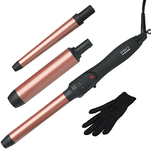 Pro Beauty Tools Professional 3-in-1 Copper Ceramic Curling Wand Kit