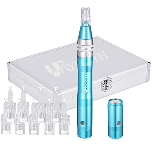 URYOUTH Professional Microneedling Pen - Dermar Pen with 12 pcs Cartridges for Face Skin Care, Micro Dermarpen Machine (Blue)