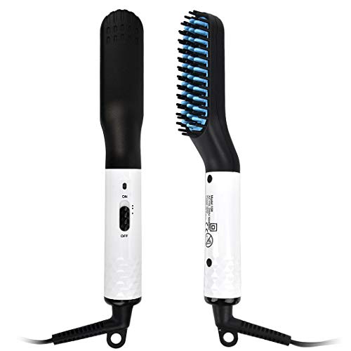 Beard Straightener Brush, Hair Straightening Brush, Hot Heated Comb with Anti-Scald Ceramic Protection, Fast Shaping for Beard Grooming and Hair Styling for Men and Women (White)