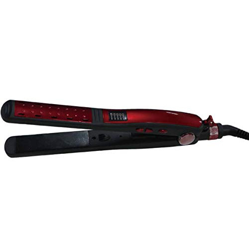 PrimeTrendz Dual Volt (110V/220V) Wet & Dry Professional Ceramic Hair Straightener Flat Iron Ceramic Tourmaline Plates Immediate Heat Up Iron with Auto Shut Off Feature in Red Color