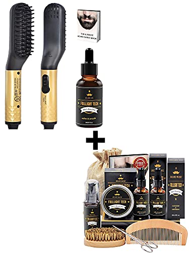 Best Value Beard Kit for Men Grooming & Care and MINI Beard Hair Straightener Brush with Oil Kit Bundle