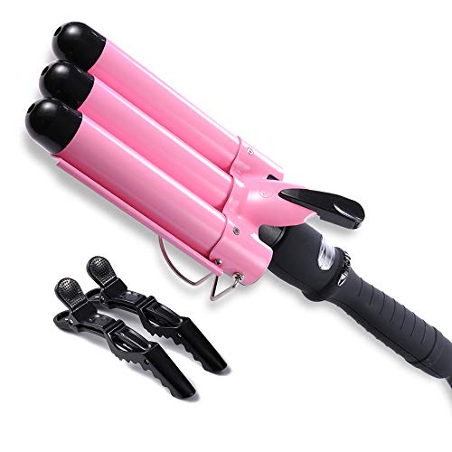 Crimper Hair Iron，Curling Iron 1 inch with LCD Temperature Display，3 Barrel Curling Iron Hair Waving Styling Tools Crimping Tool Suit for All Hair Style (Pink） (25mm, Pink)