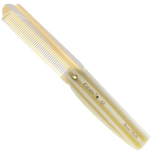 Giorgio G82 4 Inch Handmade Folding Pocket Comb for Men, Fine Tooth Hair Comb Straightener for Everyday Grooming Styling Hair, Beard or Mustache, Use Dry or with Balms, Saw Cut Hand Polished