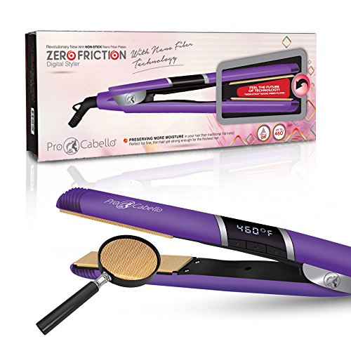 ProCabello Flat Iron Hair Straightener - Zero Friction - Digital Styler - Non-Stick Nano Fiber Plates - 1 Inch (Purple)