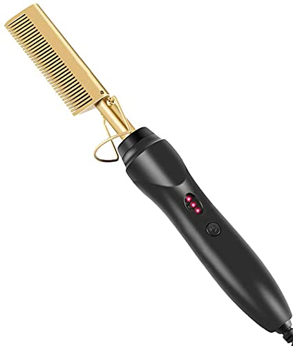 VSILE Hot Combing Straightener, Portable Travel Anti Scald Beard Straightening Machine, Functional Copper Straightener Brush Straightening Comb