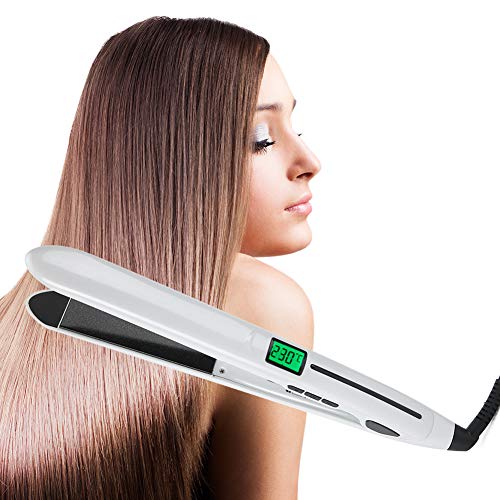 Hair Straightener Flat Iron, 2-In-1 Portable Hair Straightener Curler, Mini LED Adjustable Temperature Hair Styling Tool for Family and Individual, White(US)