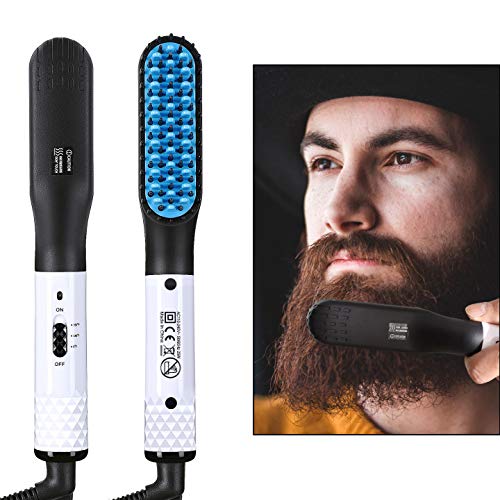 SIAMHOO Hair Straightener Brush, Beard Straightener for Men, Electric Quick Ceramic Heated Ionic Beard Hair Comb, Anti-Scald, Multiple Hair Style, Dual Temperature Mode, Universal Voltage