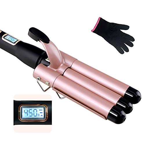 3 Barrel 450℉ Curling Iron Wand with LCD Display 31 Temperature Settings, Marcopele 1 inch Crimper Hair Iron Beach Waves Curly Hair Styling Tools