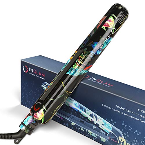 2 in 1 Hair Straightener and Curling Iron,Anti-Static Ceramic Tourmaline Ionic Flat Iron with Adjustable Temp,Dual Voltage,3D Floating Plates,Instant Heat up,Auto Shut Off,for All Hair Types(Flower)