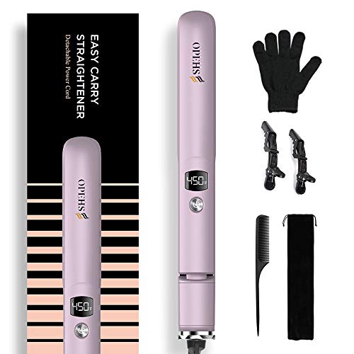 OPEHS Hair Straightener, 2 in 1 Flat Iron and Curling Iron, Ceramic Tourmaline Ionic Flat Iron Hair Straightener Adjustable Temperature 265°F-450°F, Dual Voltage Digital Display (Pink)