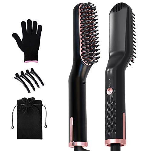 Beard Straightener Brush, Multifunctional Hair and Beard Straightening Heat Brush Electric Hair Straightener Comb Ionic with Dual Voltage 110-240V for Home and Travel