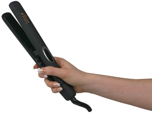 Aria Beauty Stand Out 1 Black Infrared Straightener Flat Iron with FREE iron holder, heats to 450 degrees, 1 inch plates, Top Industry Performance, Dual Voltage, 9ft cord, with FREE iron holder, Aria Beauty
