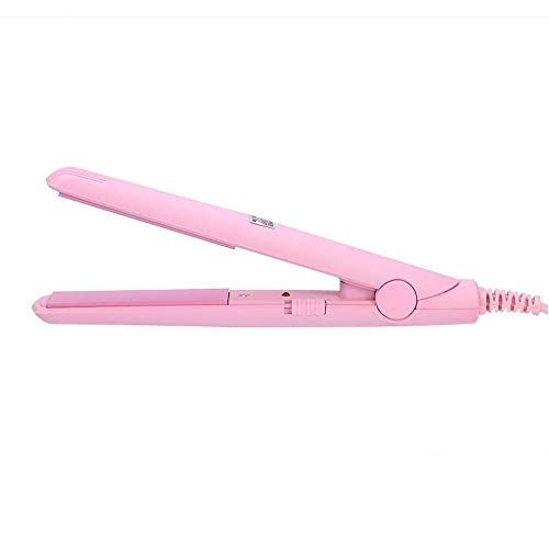 Portable 4 Colors 2 in 1 Mini Hair Straightener, Multifunctional Use Ceramic Tourmaline Plate Beauty Flat Iron Heating Curler (Blue US 110V-240V)