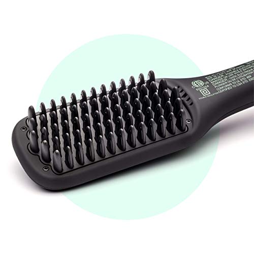 Professional Series LCD Ionic Heated Hair Straightening Brush for Fine to Medium Hair by MINT | Electric Flat Iron Brush with Slim and Wide Anti-Scald Ceramic Bristles. Travel-Ready Dual-Voltage.