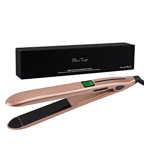 Hair Flat Iron 2 IN 1 Hair Straightener and Curler Professional Straightening Curling Iron, 1 Inch Dual Voltage Hair Straightener with LCD Display, Temp Adjustable Portable Travel Hair Iron Curler