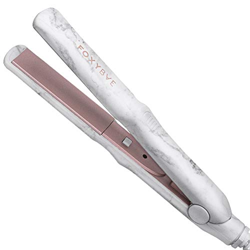 FoxyBae Mini Travel Marble Flat Iron - Digital Temperature Control Ionic Hair Straightener with Auto Shut Off and Quick Heating, Ion Plates Hair Straightening, 360° Swivel Cord