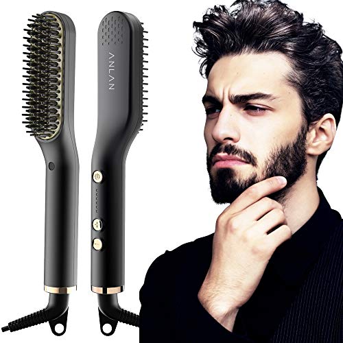 Beard Straightener for Men,2 in 1 Mens Beard Straightening Comb Short Hair Straightening Brush Portable Anti-Scald 5 Temperature Adjustable for Home Travel
