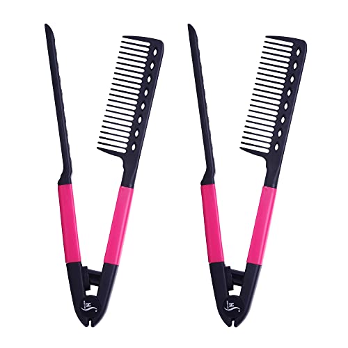 Herstyler Straightening Comb For Hair - Flat Iron Comb For Great Tresses - Hair Straightener Comb With A Grip - Keratin Comb For Knotty Hair - Hot Iron Comb To Smooth Hair - Trendy Set of 2 - Purple