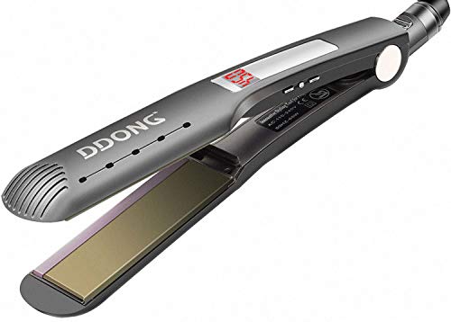 DDONG Flat Iron Hair Straightener for Thick Curly Hair,Titanium Professional Iron with Digital , Dual Voltage, 1.5 Inch Wide (Black)
