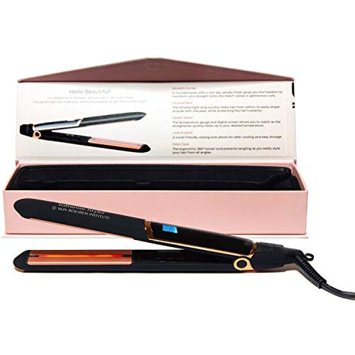 Skin Research Institute Infrarose Styler Flat Iron - One Pass Straightening - Tourmaline and Ceramic Plates - Infrared Light Therapy - Adjustable Temp