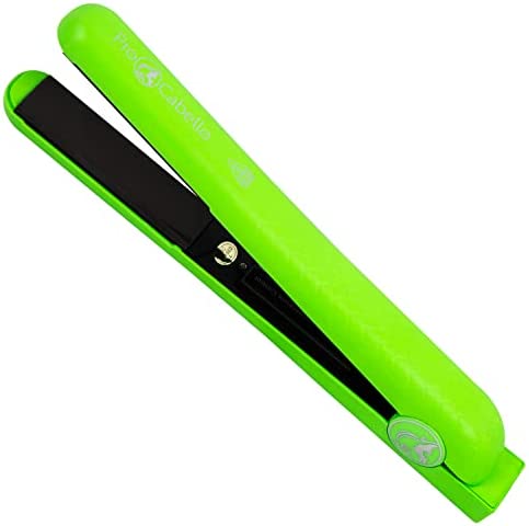 ProCabello 2 in 1 Flat Iron Hair Straightener and Curler, Ceramic Tourmaline Single Pass Floating Plates, 1.25 in (Neon Green)