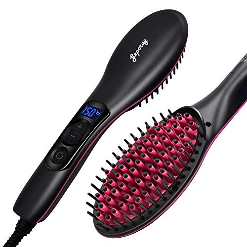 Hair Straightener Brush, Ceramic Heating Negative Ionic Hair Straightening Brush Time-Saving Hair Styling Tools with LED Temp Display and 30 Levels of Temperature, Reduce Static and Auto-off