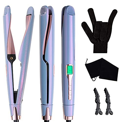 Hair Straightener and Curler 2 in 1, Negative Ions Hair Curler and Straightener for Hair Curl, Straighten or Wave, Instant Heating, LCD Display, Temperature Adjustable and Auto Shut Off. (Blue)