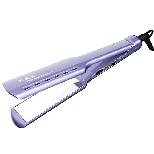 Professional Flat Iron Hair Straightener, 1.75 inch Wide Nano Titanium Plate Straightener for Thick Hair, Instant Heat Up(Purple)