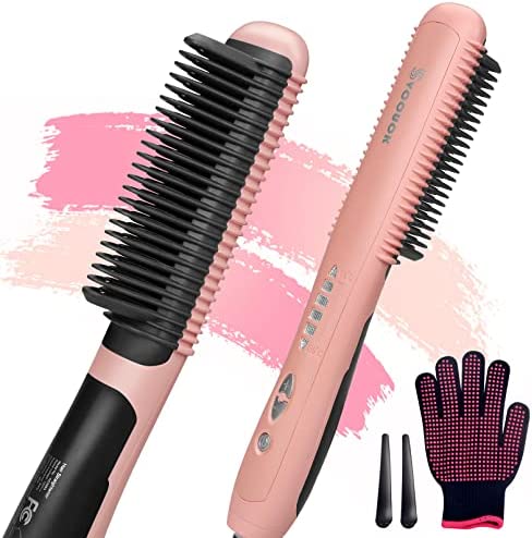 Fast Heating Hair Straightener Brush - Anti Scald Ceramic Straightener Brush, Anti Scald Ceramic Straightening Brush with 6 Temp Settings 20 Minute Auto-Off Straightening Comb for Home, Travel & Salon