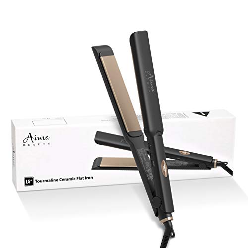 Aima Beauty Hair Straightener, 1.5 inch Extra Wide Flat Iron with 3D Floating Ceramic Coating Plates & LCD Temp Display Dual Voltage for Travel, Classical Black