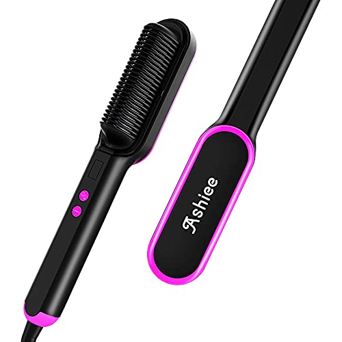 ASHIEE Ionic Hair Straightener Brush-Straightening Hair Beard Comb with 8 Temp Settings for Women&Men, Fast Heating & 30min Auto-Off & Anti-Scald & Digital Display, Black Rose