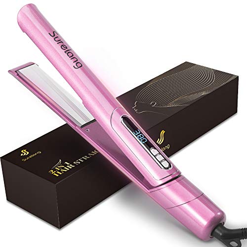 Surelang Hair Straightener Flat Iron, 2-in-1 Straightener and Curler for All Hair Styling with Dual Voltage LCD 260°F-450°F Ionic Technology, 1 Inch Titanium Plate, Gift for Girls Women
