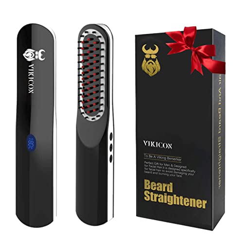 Beard Straightener, VIKICON Beard Straightening Comb with Cordless/Mini Sized/Auto Shut Off for Traveling, Home, Dating