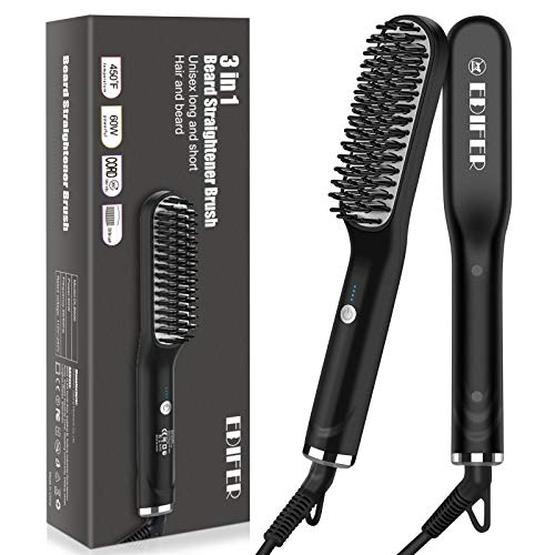 Beard Straightener Comb Brush for Men: Anti-Scald Hair Style & Beard Straightening Brush - Portable Hair Combs with 3 Temperatures & Quick Electric Heated