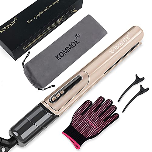 KOMMOK Hair Straightener and Curler 2 in 1, Professional Ceramic Tourmaline Ionic Flat Iron Straightener with 1 Inch 3D Floating Plates for All Hair Types, LCD Display Temp of 250℉-450℉