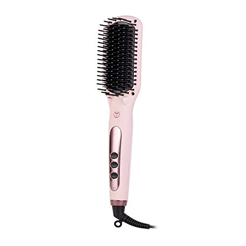 LANGE HAIR Le Vite Hair Straightening Brush | Double Negative Ion Technology for Smooth, Frizz-Free Hair | Easy, Quick Sleekness and Shine | Dual-Voltage Hair Straightener for All Hair Types (Blush)