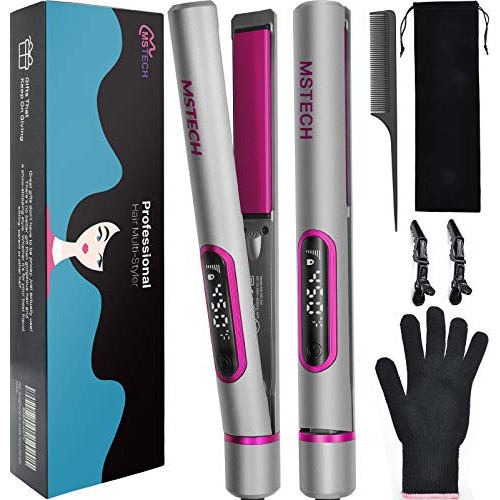 Hair Straightener and Curler 2 in 1 -Birthday Gifts for Her Hot Tools Flat Iron for Hair Styling -1 Fast Heat Straightening Curling Iron with Extra Long Ceramic Titanium Plate -Gifts for Mom/Women