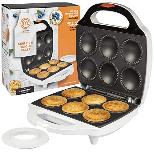 MasterChef Mini Pie and Quiche Maker- Pie Baker Cooks 6 Small Pies and Quiches in Minutes- Non-stick Cooker w Dough Cutting Circle for Easy Dough Measurement