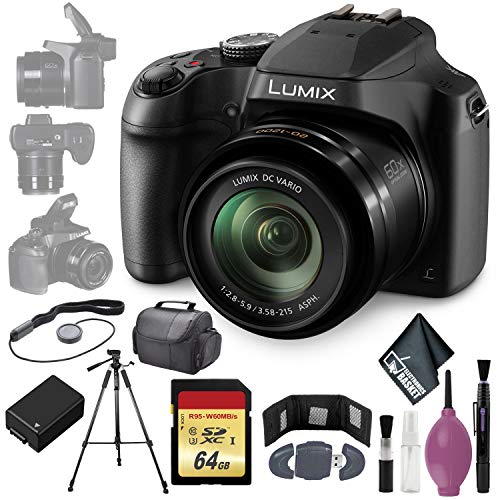 Panasonic Lumix DC-FZ80 Digital Camera - Cleaning Kit - Card Wallet & Reader - 128GB - Case - 72 Tripod - BPDC9 Battery - Lens Cap Keeper