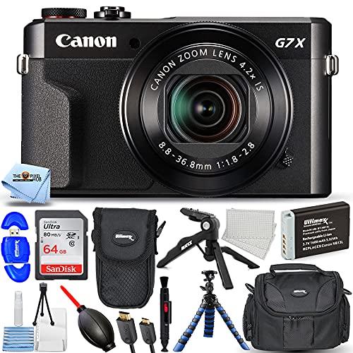 Canon PowerShot G7 X Mark II (Black) 1066C001 - Pro Bundle with Extra NB-13L Battery, Ultra 64GB SD Card, Gadget Bag and Pouch, 12 Gripster and More